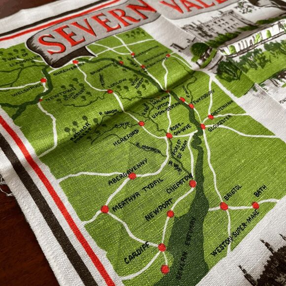 VTG Ulster Linen Tea Towel Severn Valley Map & Landmarks England 20x30 - Picture 5 of 10